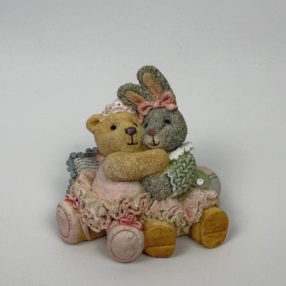 Vintage 1996 FIGI Snuggle Buddies Figurine Honey & Bobbi "We Love Hugs" Teddy &